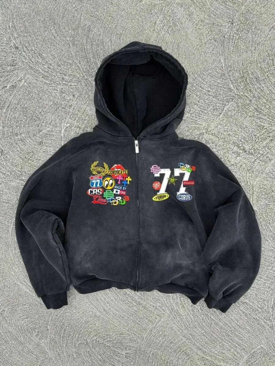 New Trend Hoodie Y2K Personalized Printed Sweatshirt Men's Harajuku Jacket Gothic Zipper Casual Sportswear Loose Fashion Hoodie - ZOOMNSTORE