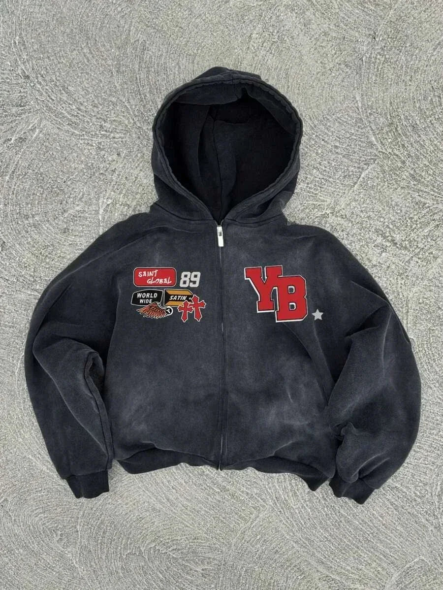 New Trend Hoodie Y2K Personalized Printed Sweatshirt Men's Harajuku Jacket Gothic Zipper Casual Sportswear Loose Fashion Hoodie - ZOOMNSTORE