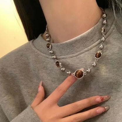 Fashion Metal Y2K Opal Necklace Punk Bohemia Pendant Chain for Women Girls Cool Polaris Necklaces Jewelry Accessories - ZOOMNSTORE