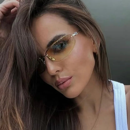 Y2K Oval Frameless Luxury Sunglasses - Retro Punk Style for Women - ZOOMNSTORE