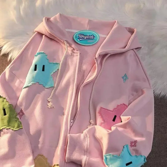 Y2K Oversized Hoodie - Punk Harajuku Couple Zip Up Kawaii Coat - ZOOMNSTORE