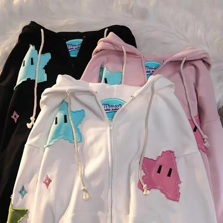 Y2K Oversized Hoodie - Punk Harajuku Couple Zip Up Kawaii Coat - ZOOMNSTORE