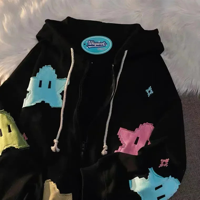 Y2K Oversized Hoodie - Punk Harajuku Couple Zip Up Kawaii Coat - ZOOMNSTORE