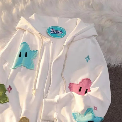 Y2K Oversized Hoodie - Punk Harajuku Couple Zip Up Kawaii Coat - ZOOMNSTORE