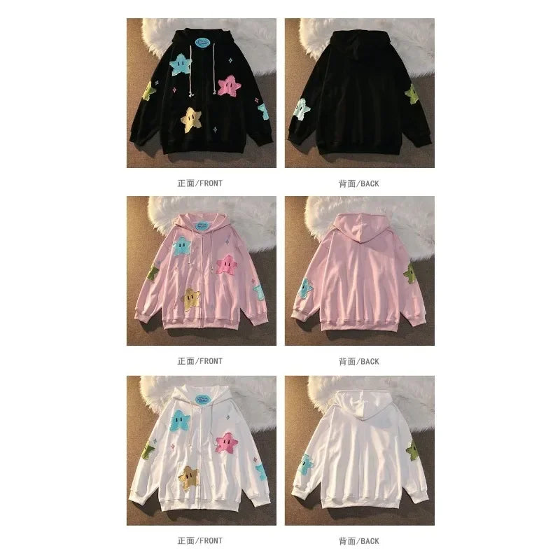 Y2K Oversized Hoodie - Punk Harajuku Couple Zip Up Kawaii Coat - ZOOMNSTORE