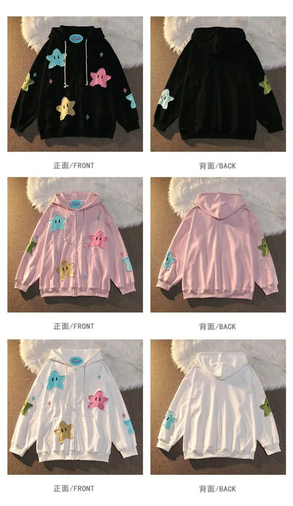 Y2K Oversized Hoodie - Punk Harajuku Couple Zip Up Kawaii Coat - ZOOMNSTORE