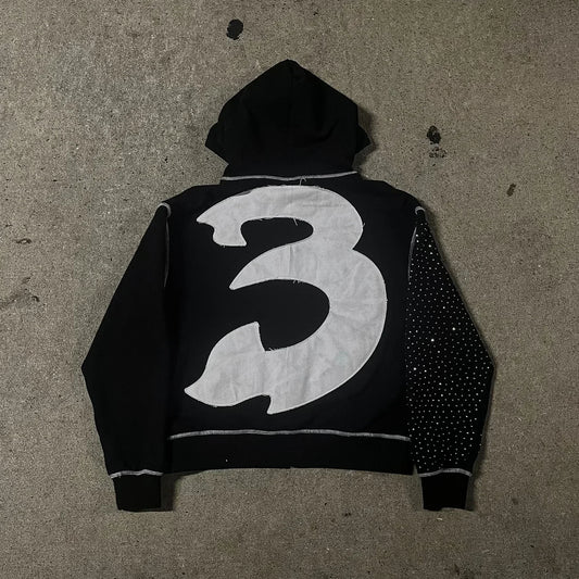 Y2K Oversized Hoodie - Retro Embroidered Diamond Sweatshirt for Men  Women - ZOOMNSTORE
