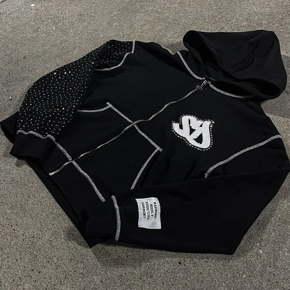 Y2K Oversized Hoodie - Retro Embroidered Diamond Sweatshirt for Men  Women - ZOOMNSTORE