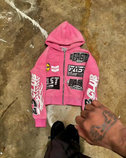 Y2K Oversized Hoodie - Retro Embroidered Diamond Sweatshirt for Men  Women - ZOOMNSTORE