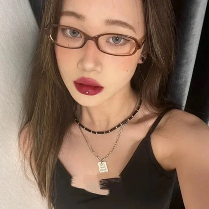 Y2K Retro Oval Square Glasses - Red Green Frame Anti-Blue Light Eyewear - ZOOMNSTORE