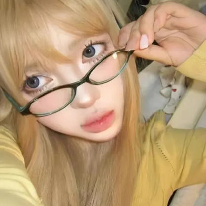 Y2K Retro Oval Square Glasses - Red Green Frame Anti-Blue Light Eyewear - ZOOMNSTORE