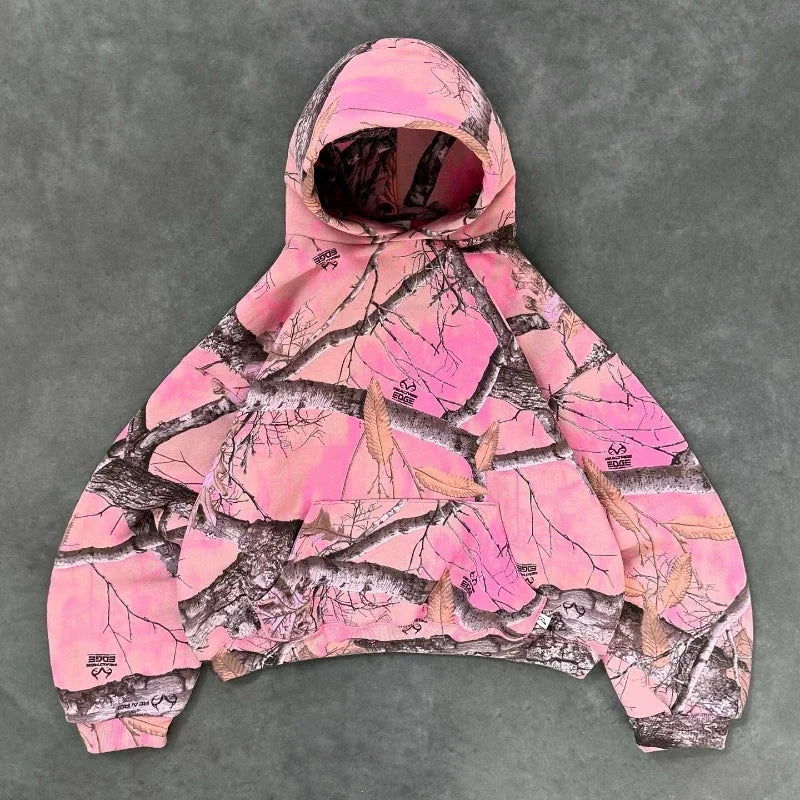 Retro Pink Camo Hoodie - Unisex Boxy Streetwear Sweatshirt - ZOOMNSTORE
