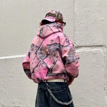 Retro Pink Camo Hoodie - Unisex Boxy Streetwear Sweatshirt - ZOOMNSTORE