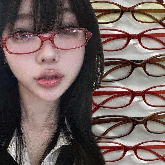 Y2K Retro Oval Square Glasses - Red Green Frame Anti-Blue Light Eyewear - ZOOMNSTORE