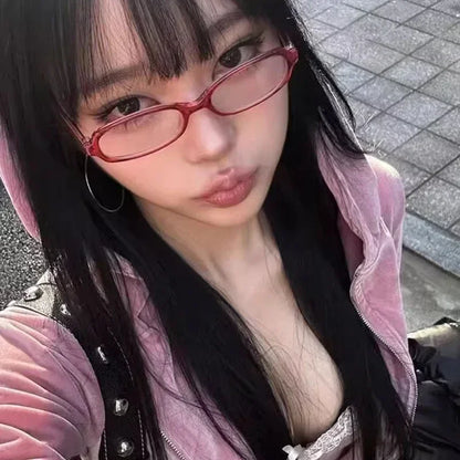 Y2K Retro Oval Square Glasses - Red Green Frame Anti-Blue Light Eyewear - ZOOMNSTORE