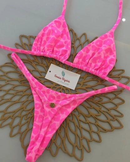 Y2K Sexy Bikini Set - Halter Lace-up Top  Thong Beachwear for Women - ZOOMNSTORE