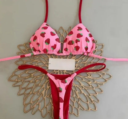 Y2K Sexy Bikini Set - Halter Lace-up Top  Thong Beachwear for Women - ZOOMNSTORE