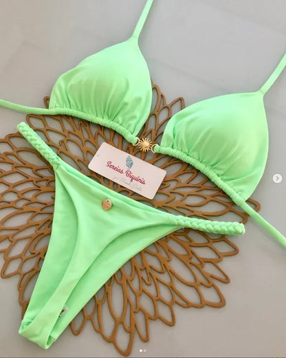 Y2K Sexy Bikini Set - Halter Lace-up Top  Thong Beachwear for Women - ZOOMNSTORE