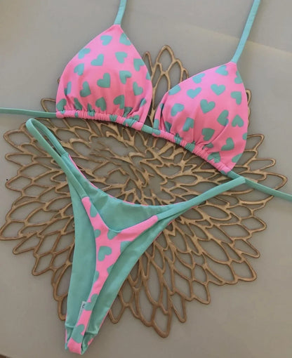 Y2K Sexy Bikini Set - Halter Lace-up Top  Thong Beachwear for Women - ZOOMNSTORE