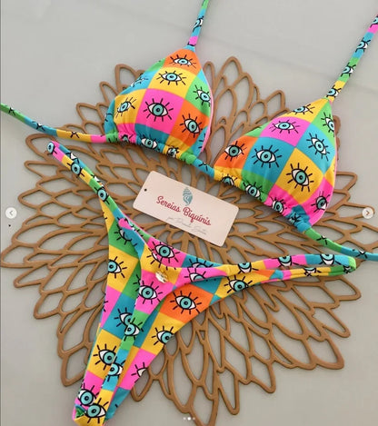 Y2K Sexy Bikini Set - Halter Lace-up Top  Thong Beachwear for Women - ZOOMNSTORE