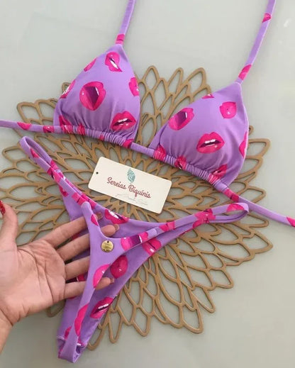 Y2K Sexy Bikini Set - Halter Lace-up Top  Thong Beachwear for Women - ZOOMNSTORE