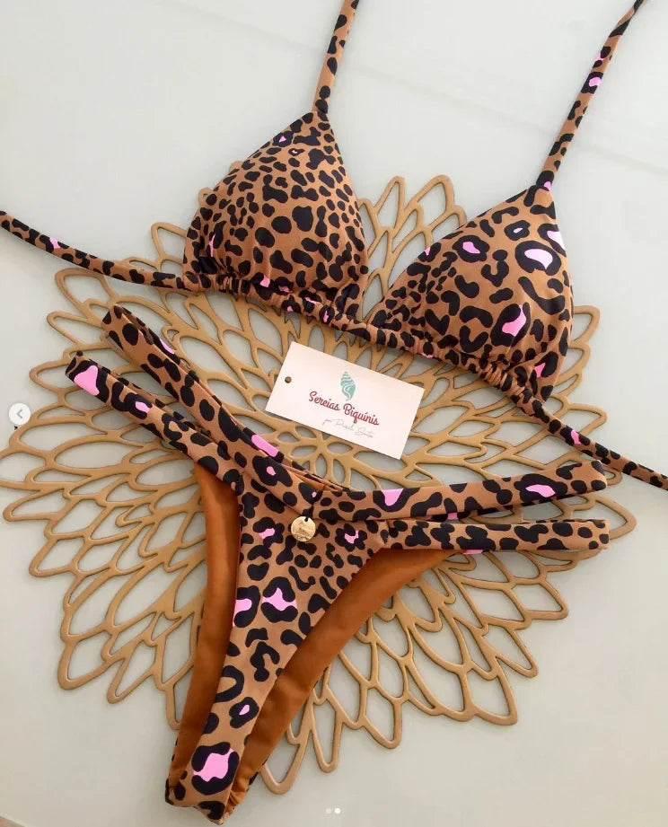 Y2K Sexy Bikini Set - Halter Lace-up Top  Thong Beachwear for Women - ZOOMNSTORE