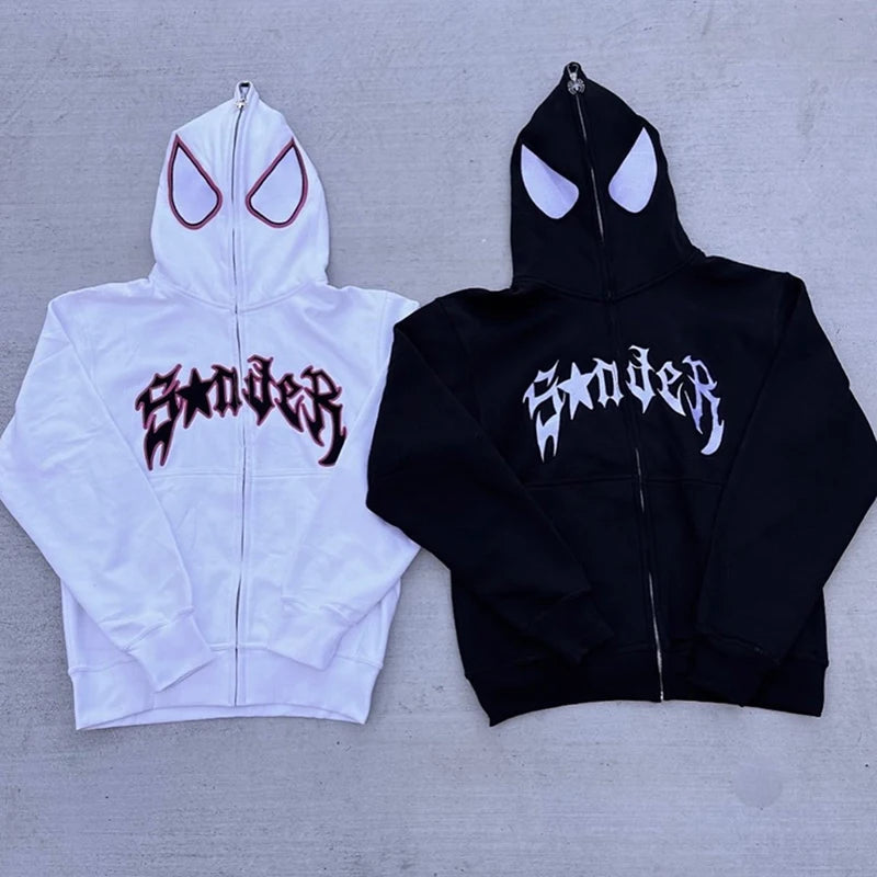 Y2K Spider Hoodie - Unisex Hip Hop Zip-Up Jacket Graphic Punk Sweatshirt - ZOOMNSTORE