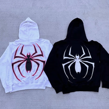 Y2K Spider Hoodie - Unisex Hip Hop Zip-Up Jacket Graphic Punk Sweatshirt - ZOOMNSTORE