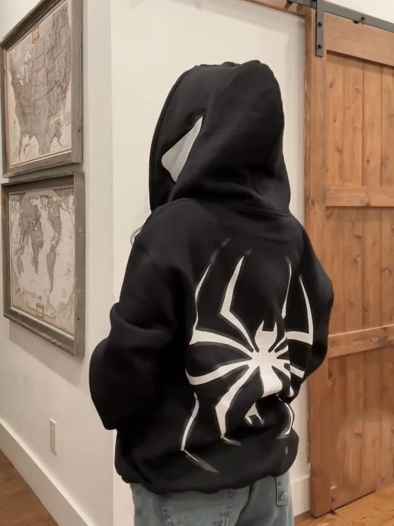Y2K Spider Hoodie - Unisex Hip Hop Zip-Up Jacket Graphic Punk Sweatshirt - ZOOMNSTORE