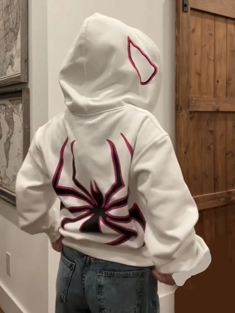 Y2K Spider Hoodie - Unisex Hip Hop Zip-Up Jacket Graphic Punk Sweatshirt - ZOOMNSTORE
