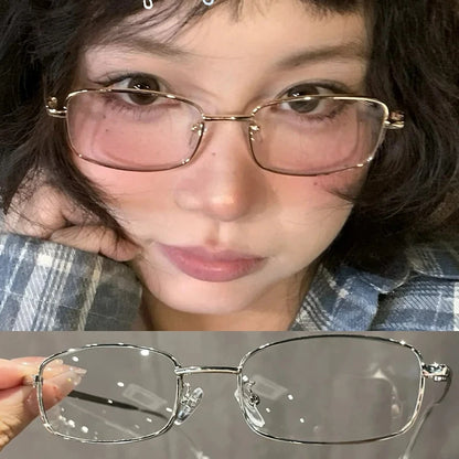 Y2K Vintage Glasses - Small Square Metal Eyeglasses With Blue Light Blocking - ZOOMNSTORE
