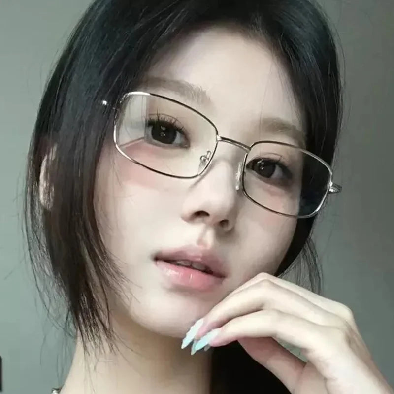 Y2K Vintage Glasses - Small Square Metal Eyeglasses With Blue Light Blocking - ZOOMNSTORE