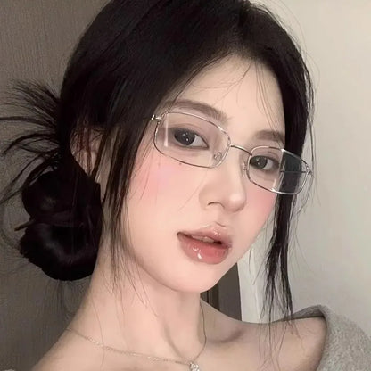 Y2K Vintage Glasses - Small Square Metal Eyeglasses With Blue Light Blocking - ZOOMNSTORE