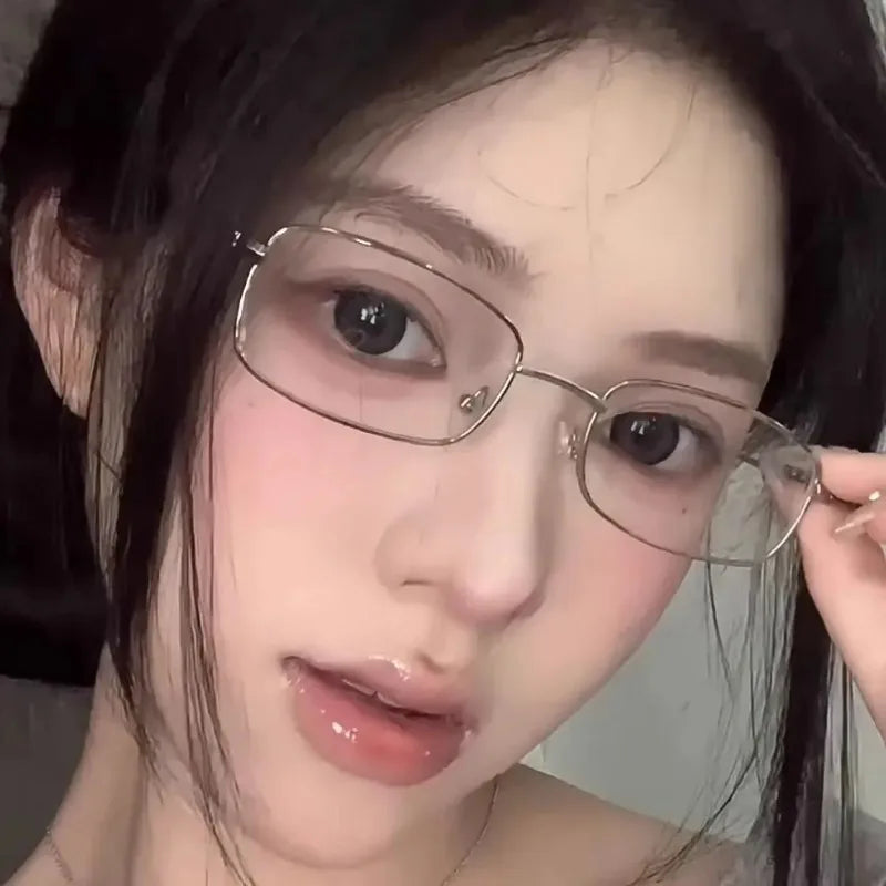 Y2K Vintage Glasses - Small Square Metal Eyeglasses With Blue Light Blocking - ZOOMNSTORE