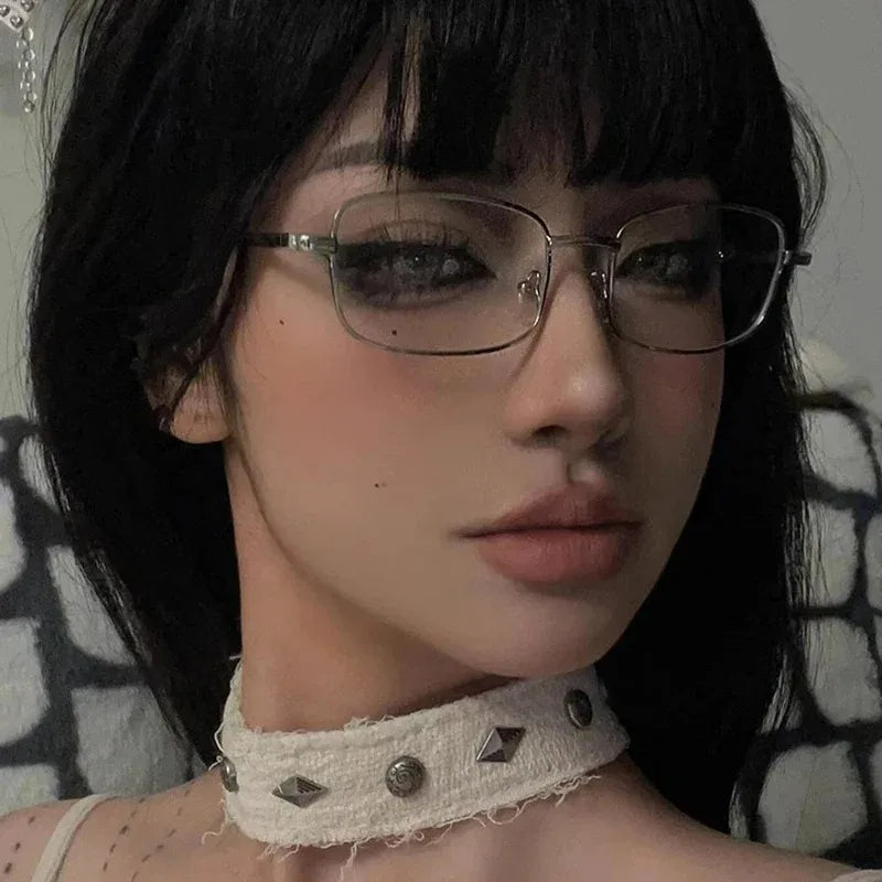 Y2K Vintage Glasses - Small Square Metal Eyeglasses With Blue Light Blocking - ZOOMNSTORE
