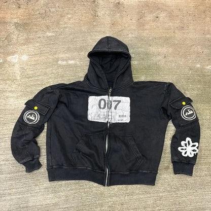 Y2K Oversized Hoodie - Harajuku Hip Hop Streetwear with Patch Embroidery - ZOOMNSTORE