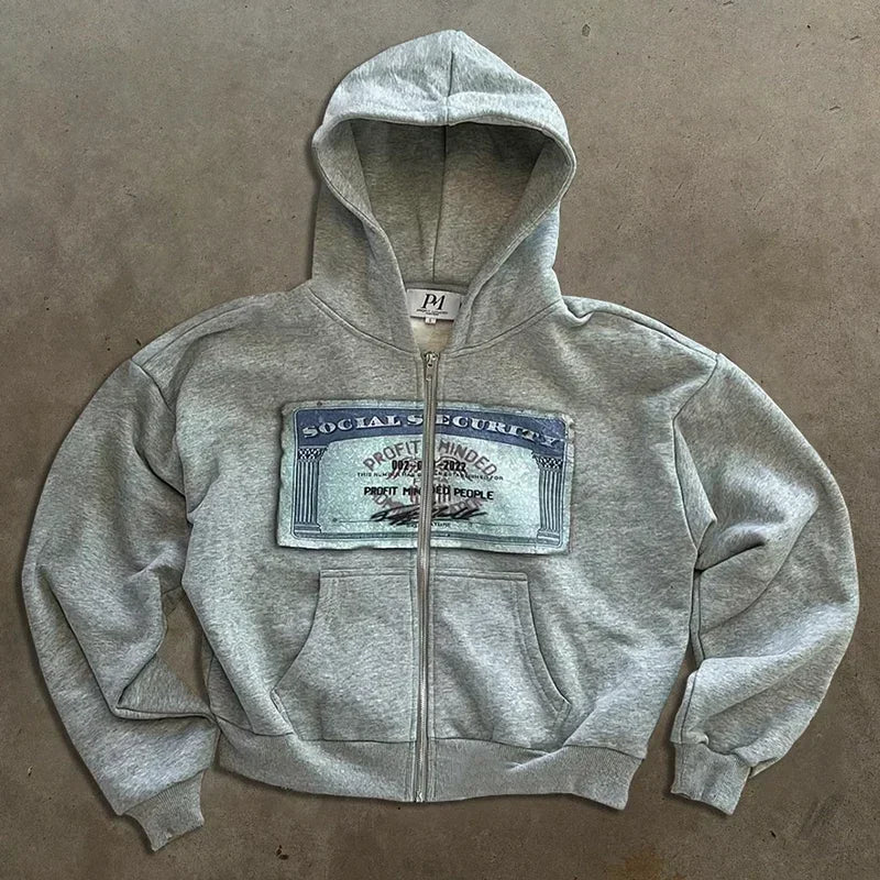 Y2K Casual Hoodie - Womens Zipper Cardigan with Geometric Print - ZOOMNSTORE