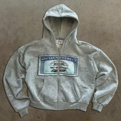 Y2K Casual Hoodie - Womens Zipper Cardigan with Geometric Print - ZOOMNSTORE