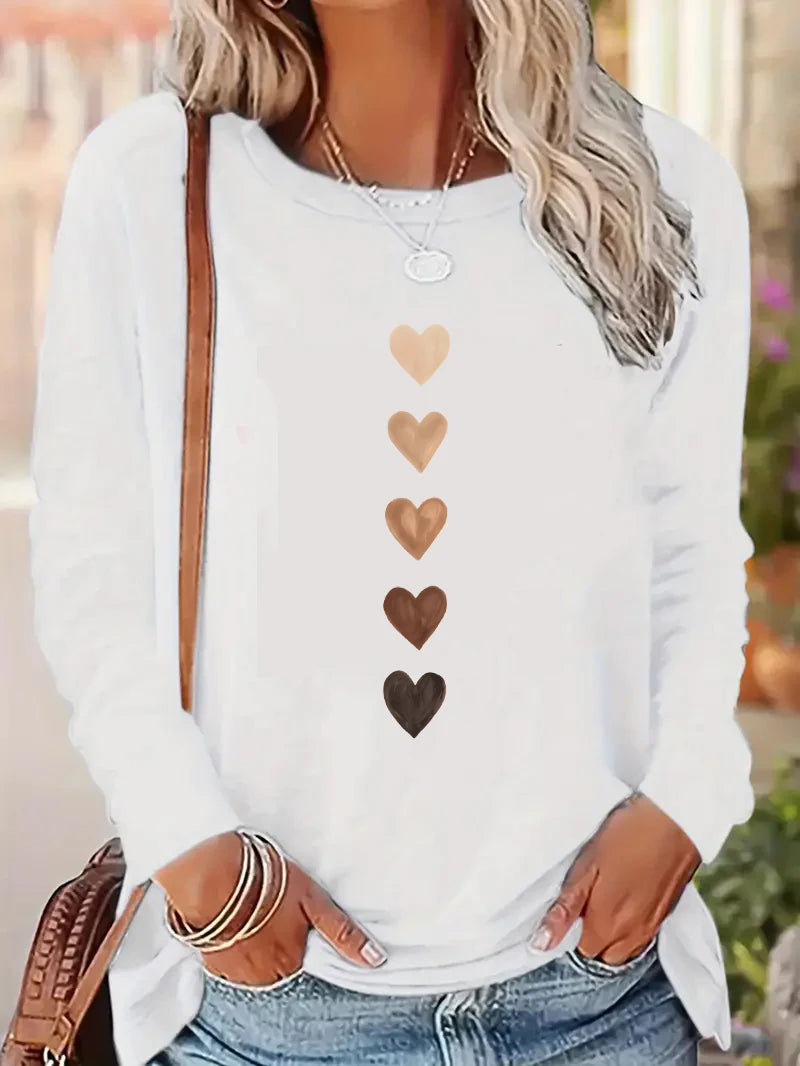 Y2k Long Sleeve Shirt - Vintage T Shirt With Cute Heart Design, Casual Crew Neck - ZOOMNSTORE