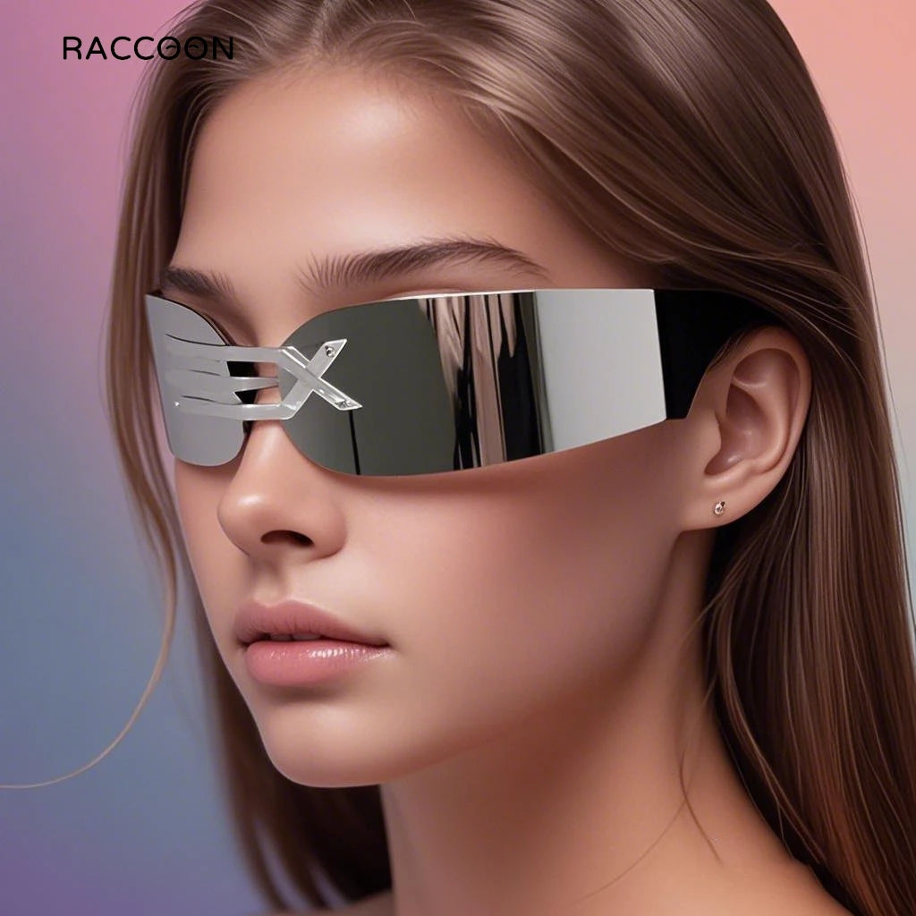 Rimless Steampunk Sunglasses - Y2K Futuristic Punk Shades for Men  Women - ZOOMNSTORE