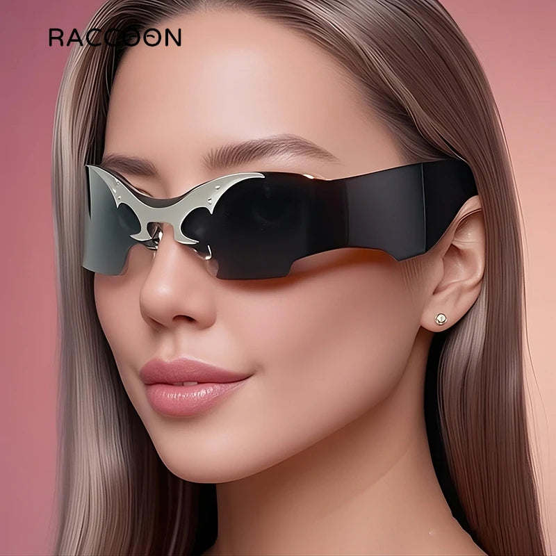 Rimless Steampunk Sunglasses - Y2K Futuristic Punk Shades for Men  Women - ZOOMNSTORE