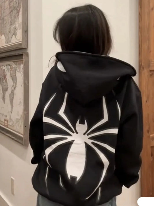 Y2K Spider Hoodie - Unisex Hip Hop Zip-Up Jacket Graphic Punk Sweatshirt - ZOOMNSTORE