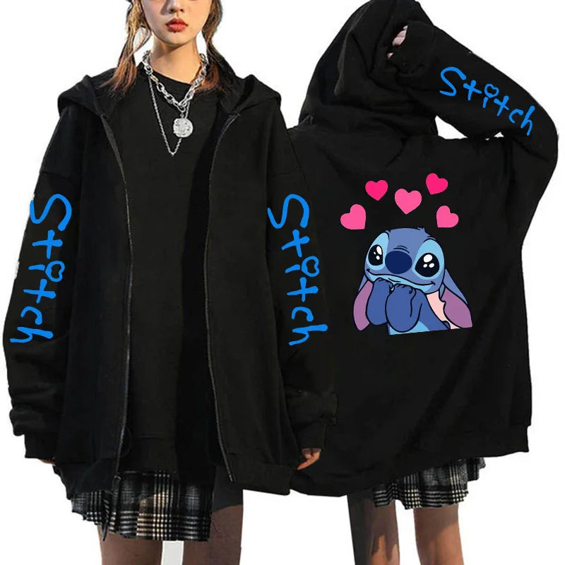 Disney Lilo  Stitch Oversized Zip-up Hoodie - Womens Winter Costume Jacket - ZOOMNSTORE