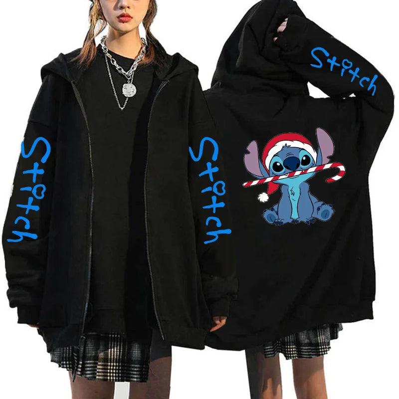 Disney Lilo  Stitch Oversized Zip-up Hoodie - Womens Winter Costume Jacket - ZOOMNSTORE