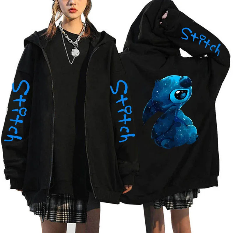 Disney Lilo  Stitch Oversized Zip-up Hoodie - Womens Winter Costume Jacket - ZOOMNSTORE
