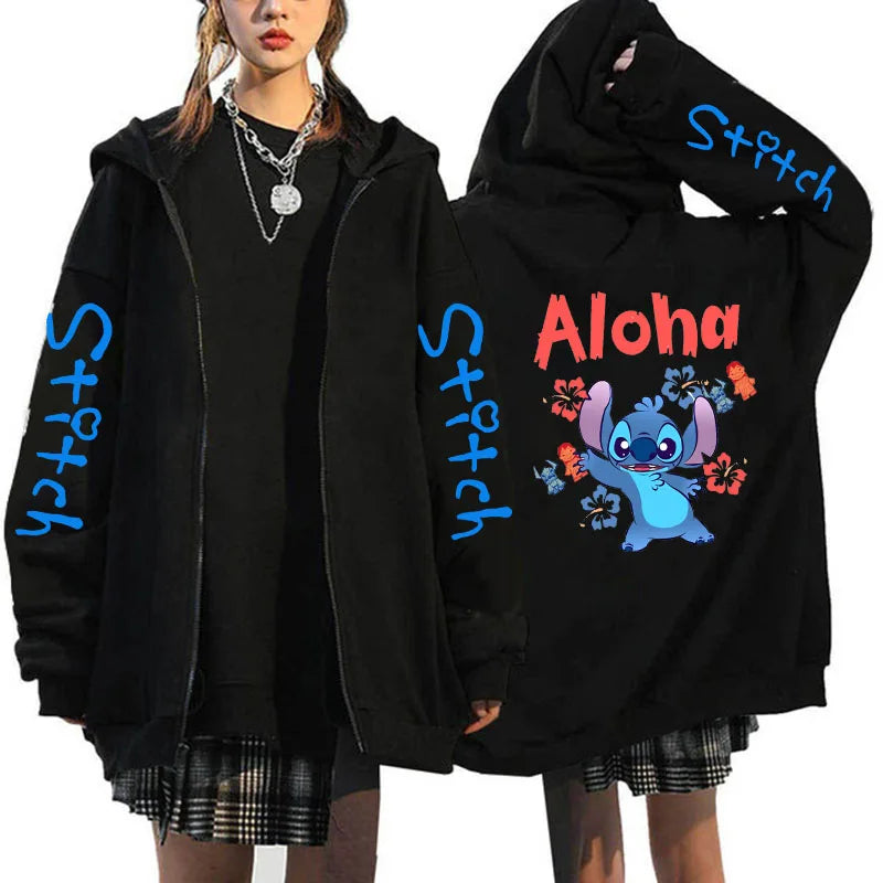 Disney Lilo  Stitch Oversized Zip-up Hoodie - Womens Winter Costume Jacket - ZOOMNSTORE