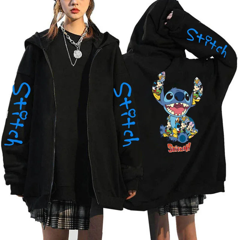 Disney Lilo  Stitch Oversized Zip-up Hoodie - Womens Winter Costume Jacket - ZOOMNSTORE
