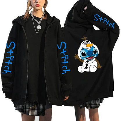 Disney Lilo  Stitch Oversized Zip-up Hoodie - Womens Winter Costume Jacket - ZOOMNSTORE