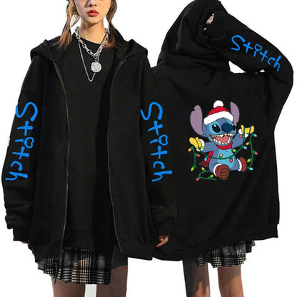 Disney Lilo  Stitch Oversized Zip-up Hoodie - Womens Winter Costume Jacket - ZOOMNSTORE