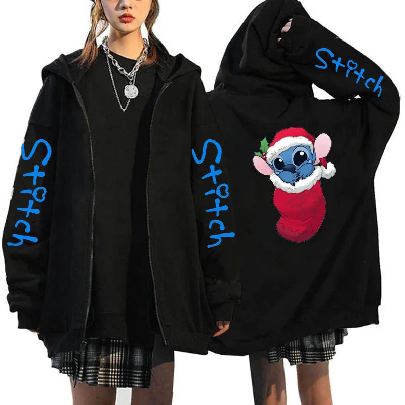 Disney Lilo  Stitch Oversized Zip-up Hoodie - Womens Winter Costume Jacket - ZOOMNSTORE